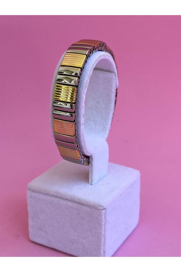 Double Color Gold Silver Steel Bracelet Unisex Water Resistant Steel Flexible Bracelet 18 cm
