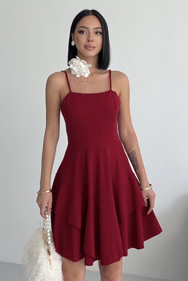 Princess Model Strappy Burgundy Dress