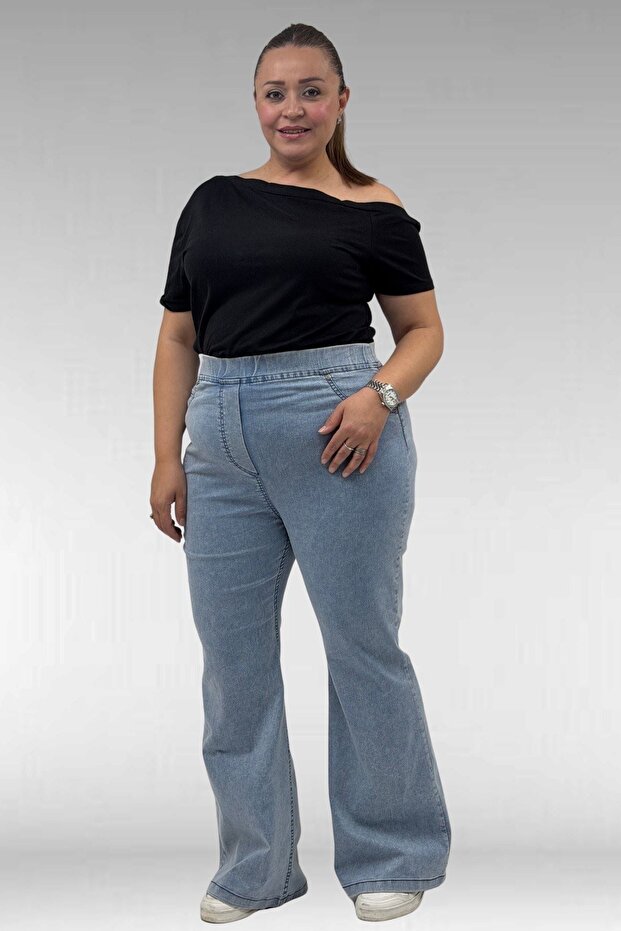 9137-22 Plus Size Spanish Flare Jeans - Snow Wash Blue