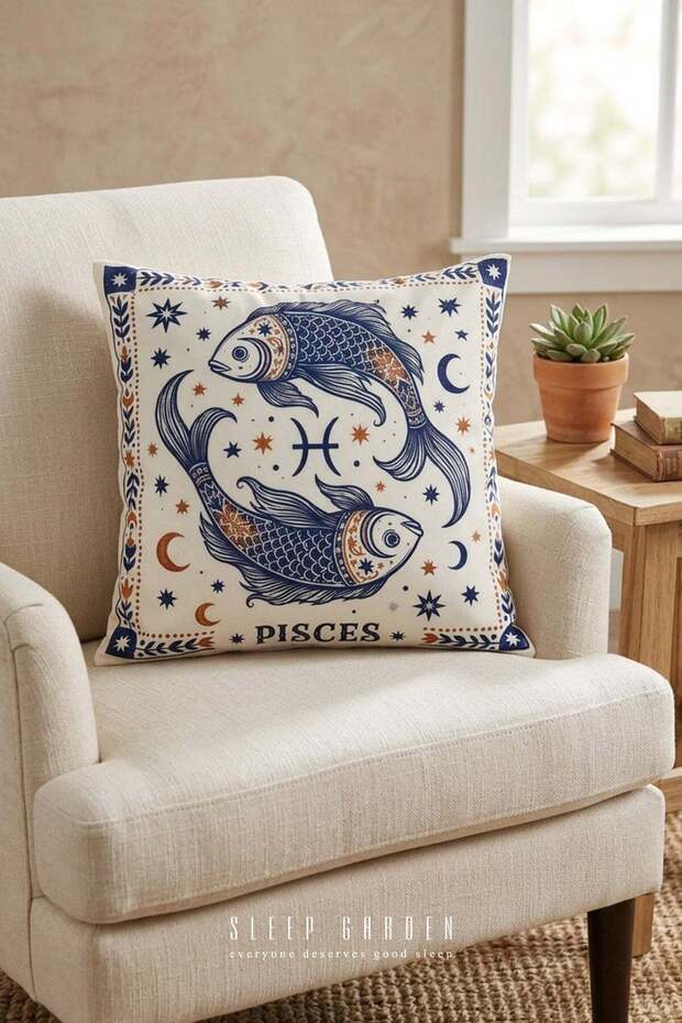 Pisces Zodiac Sign Design Modern Decorative Throw Pillow Cover 43X43