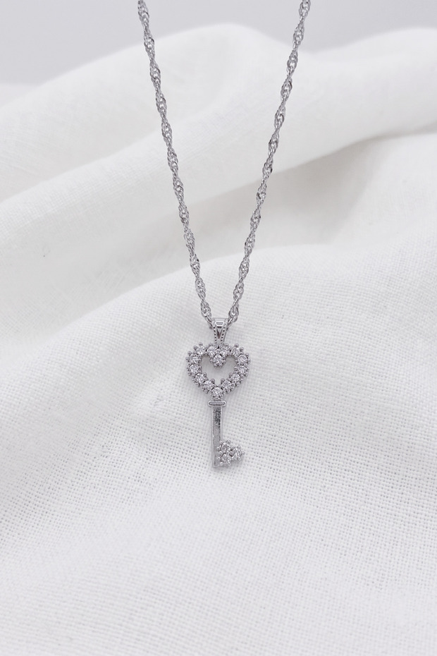 Key Model Zircon Stone Silver Color Stainless Steel Women's Necklace
