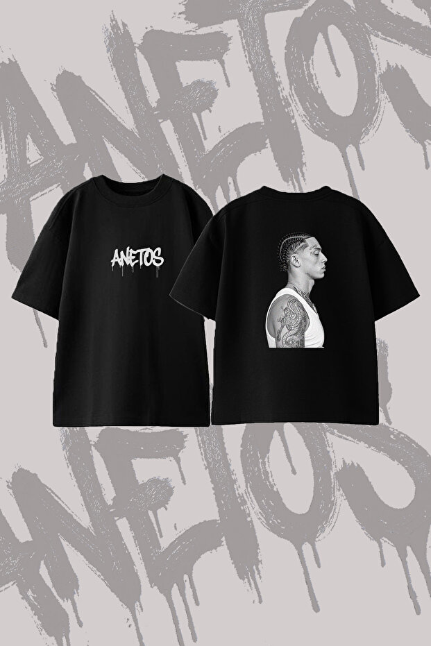 Rapper Braids Tattoo Design Printed Oversize Crew Neck T-Shirt Black