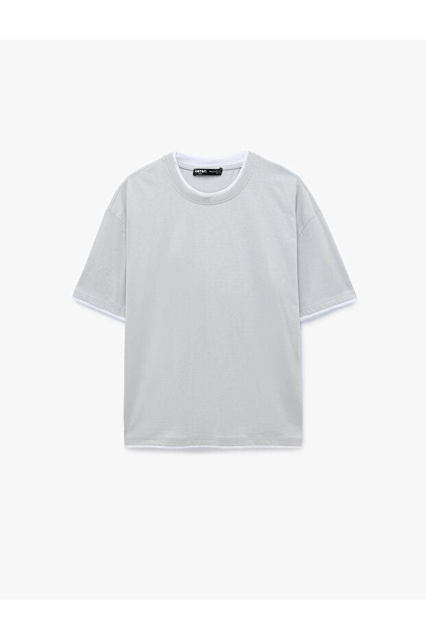 Cotton Short Sleeve Fabric Detailed Crew Neck Oversize T-Shirt