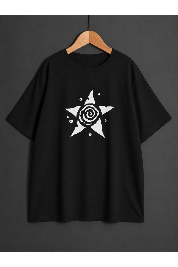 Unisex Y2K Star Spiral Printed Oversized T-Shirt