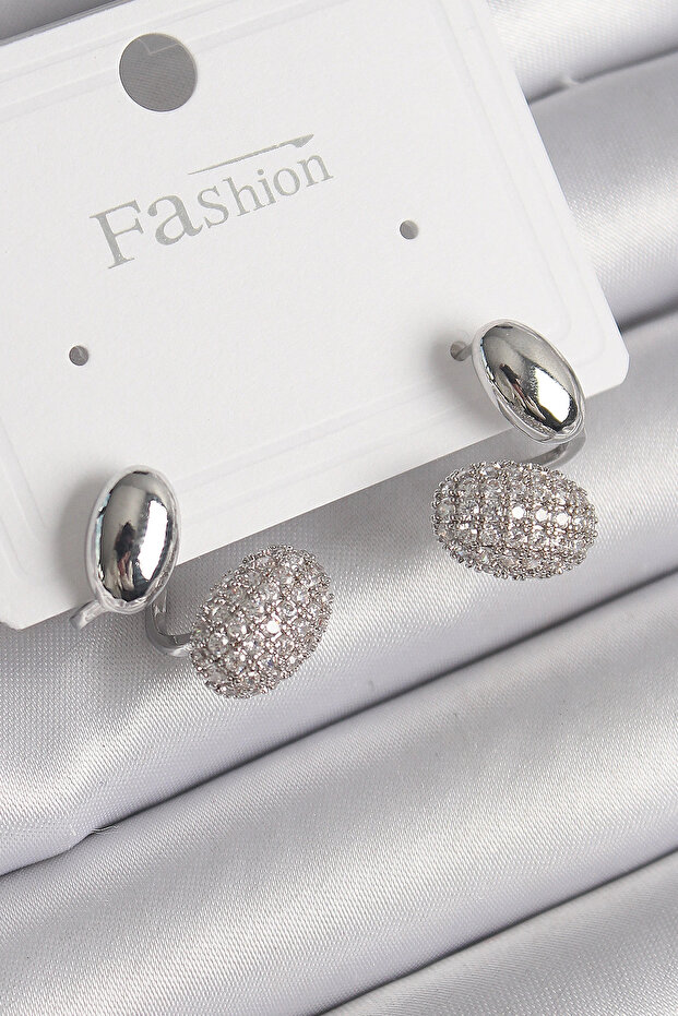 Brass Silver Color Zircon Stone Curved Model Women's Earrings