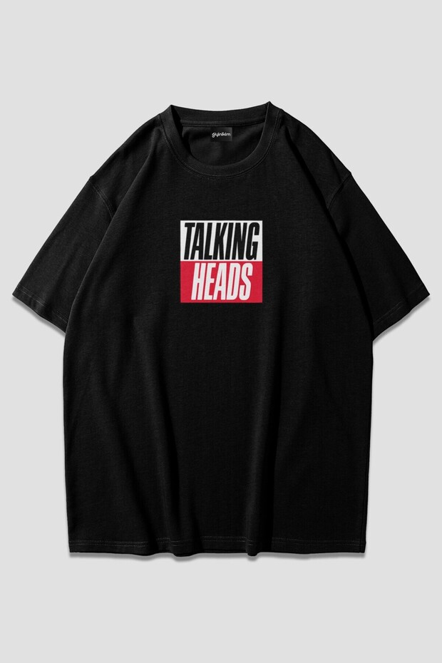 تي شيرت أسود كبير الحجم من Talking Heads