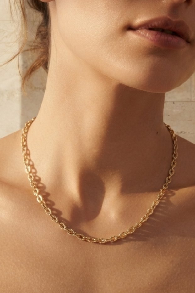 Steel Italian Classic Laser Textured Ring Necklace 2 mm Gold Color | Anti-Tarnish, Women'S, 2 Years Warranty