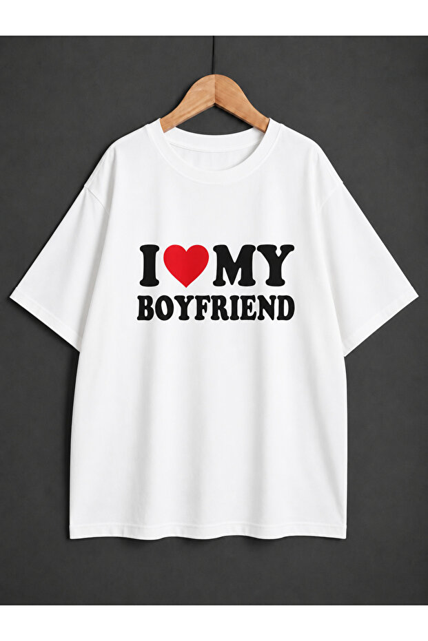 I Love My Boyfri̇end/Gi̇rlfri̇end Printed Oversized T-Shirt