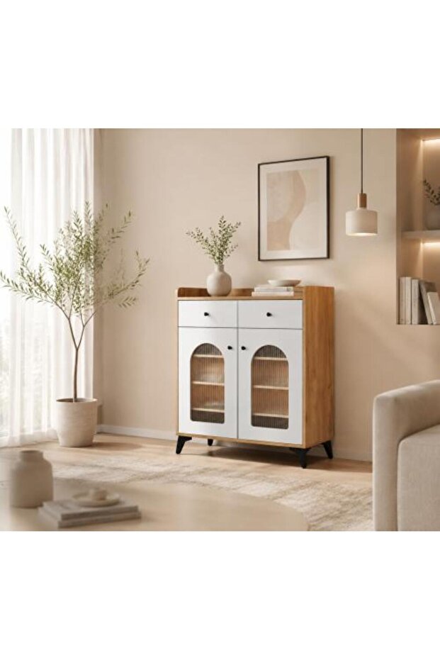 بوفيه تخزين مودرن 80 سم بأبواب زجاج
