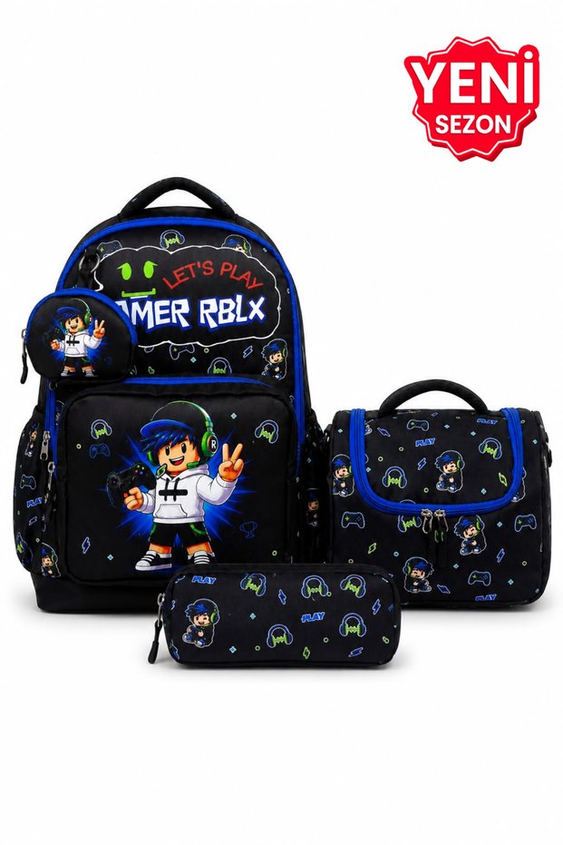 Premium Boys' Water-Resistant Primary School Bag with Thermal Lunch Compartment, Pen Holder, and Wallet Accessories