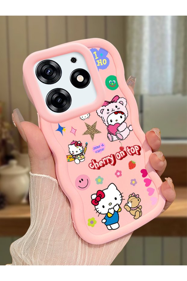 Tecno Spark 10 Pro Compatible Case Camera Protector Pink Silicone Couple Phone Case Kitty Pattern