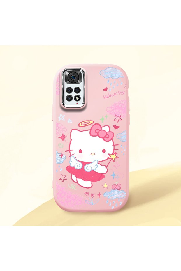 Redmi Note 11S Compatible Case Camera Protector Pink Silicone Couple Phone Case with Kitty Pattern