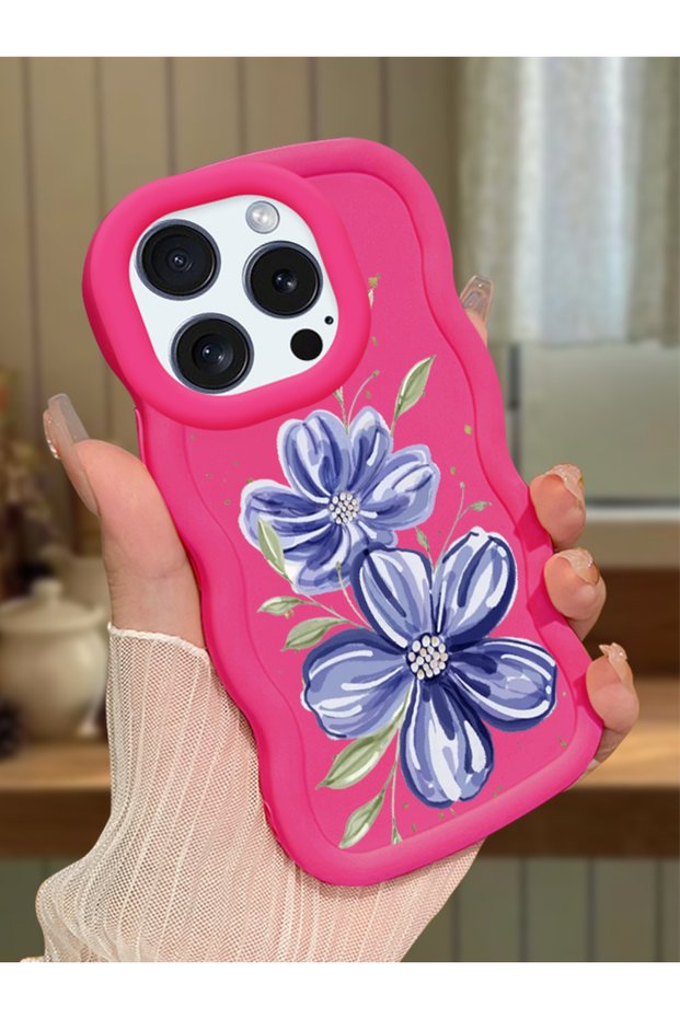 iPhone 15 Pro Max Compatible Case with Camera Protector Red Silicone Couple Phone Case with Floral Pattern