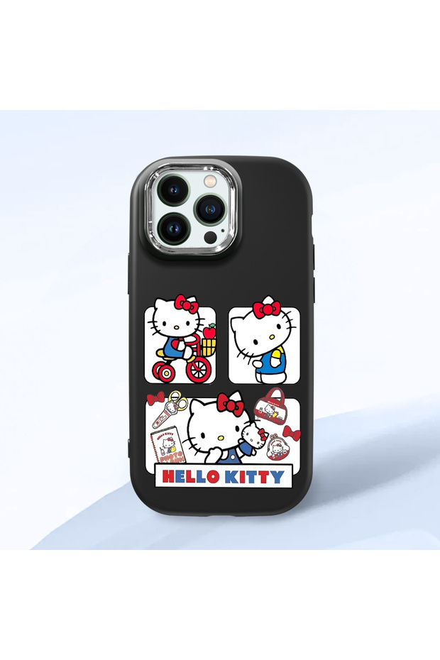 iPhone 12 Pro Compatible Case with Camera Protector Black Silicone Couple Phone Case with Kitty Pattern