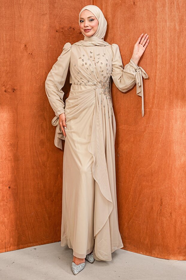 Stone Waist Drawstring Stone Evening Dress