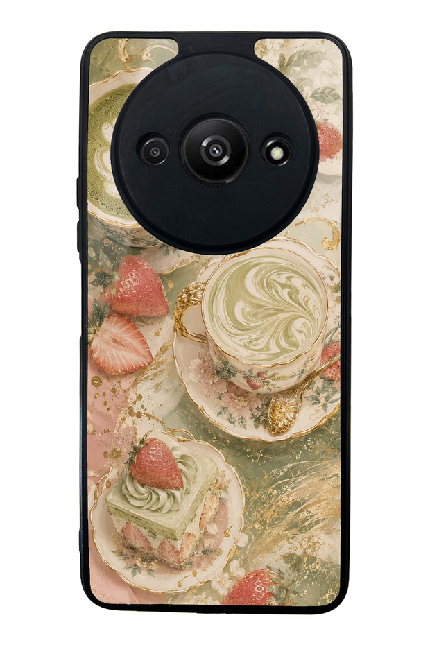 Xiaomi Redmi A3 Glossy Phone Case with Sage Strawberry Matcha Design