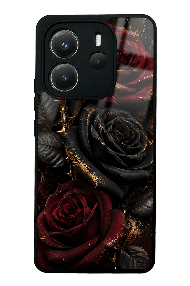 Xiaomi Redmi Note 14 4g Obsidian Crimson Rose Design Glossy Phone Case