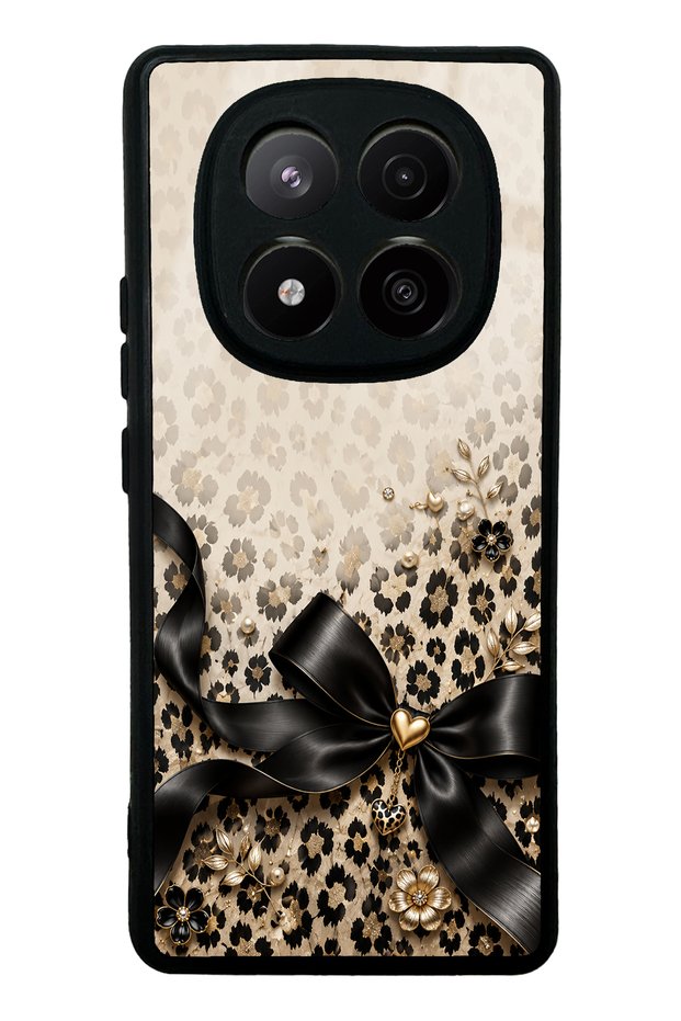 Xiaomi Redmi Note 14 Pro Plus Golden Leopard Bow Design Glossy Phone Case