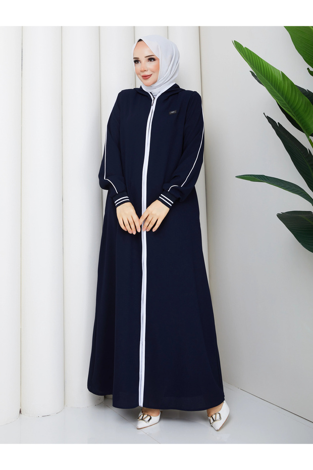 Ribbed Detailed Robe - Navy Blue / F0128