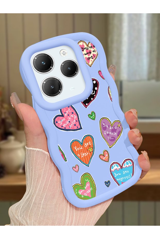Infinix Hot 40 Compatible Case Camera Protector Blue Silicone Couple Phone Case Heart Pattern