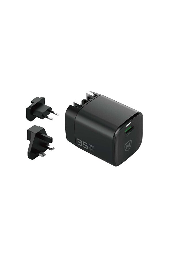 شاحن حائط سريع MWC-135 بقوة 35 واط مع منفذ USB-C وقابس عالمي قابل للطي، أسود اللون