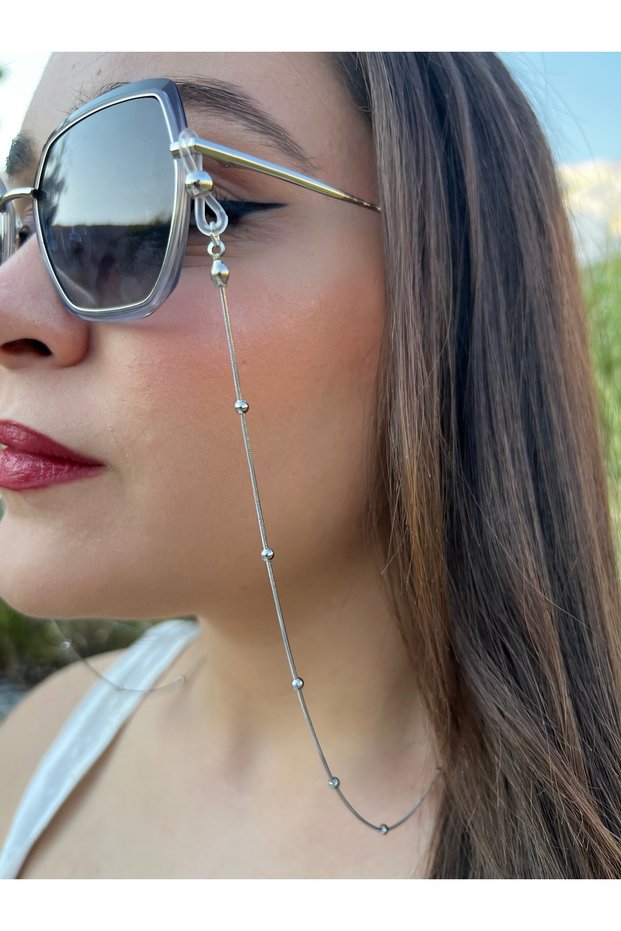 Glasses Chain Silver Color with Ball Beads | Women's Glasses Strap | Silicone Tip Eyeglass Accessory | Compatible with All Glasses