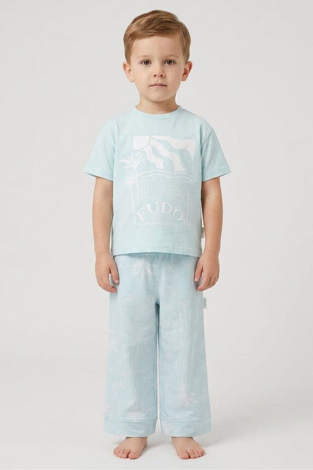 Lounge By Toddlers Boy 2 Pieces Embroidered T-Shirt And Pyjama Set, Light Blue