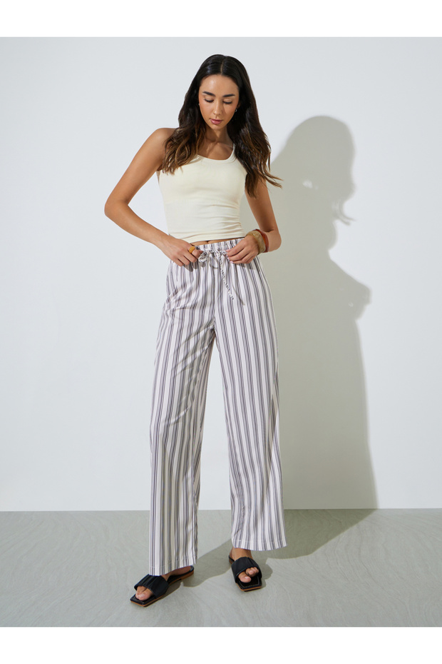 Striped Drawstring Waist Wide Leg Pants