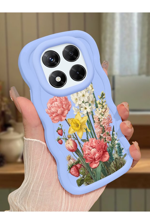 Redmi Note 14 Pro 4g Compatible Case Camera Protector Blue Silicone Couple Phone Case Floral Pattern