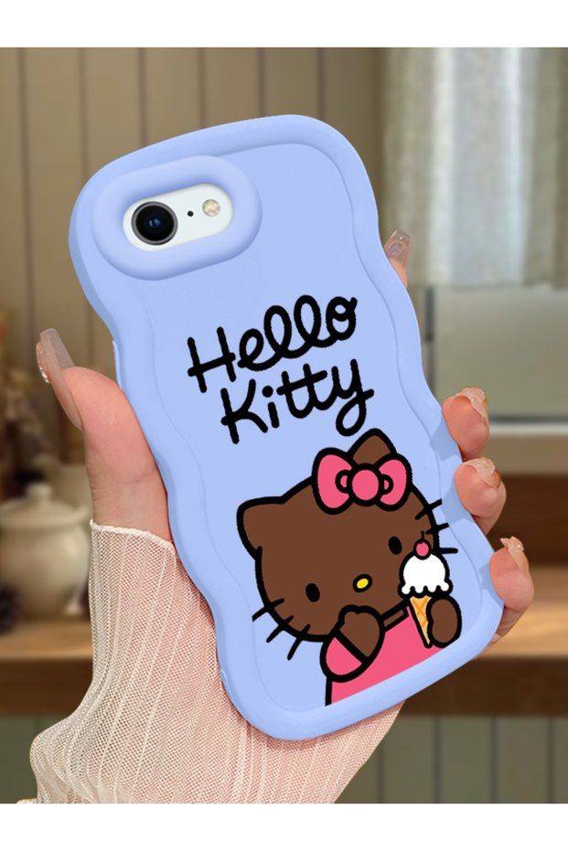 iPhone 8 Compatible Case Camera Protector Blue Silicone Couple Phone Case Kitty Pattern
