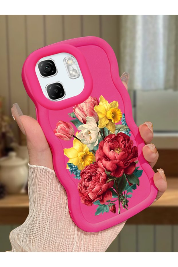 Infinix Hot 50I Compatible Case Camera Protector Red Silicone Couple Phone Case Floral Pattern