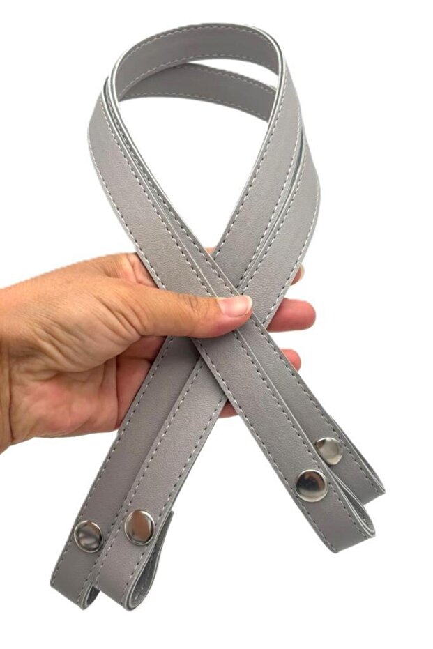 Light Gray Color Snap Fastener Bag Handle 70 cm Silver Metallic