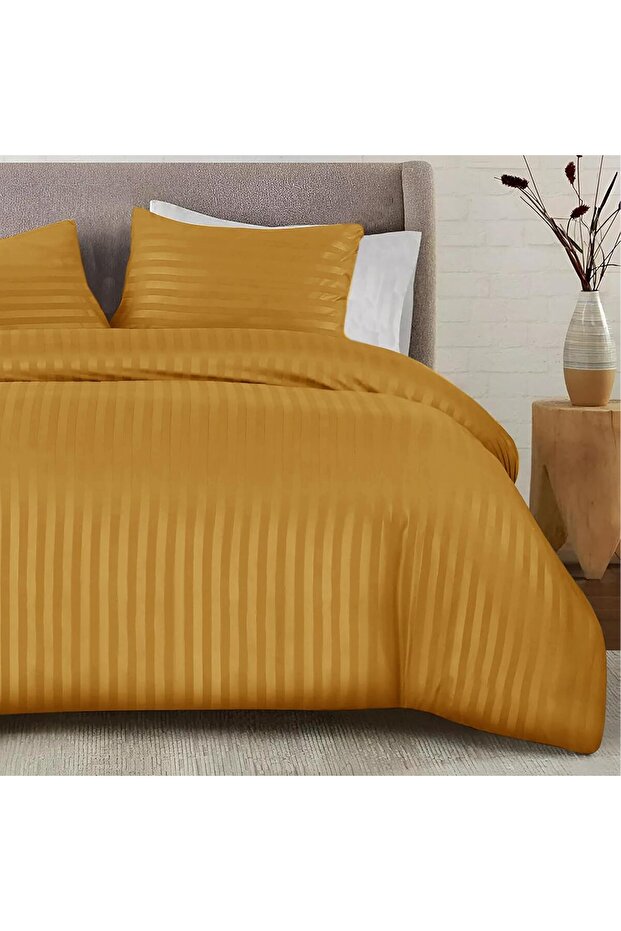 SSW HOMES Double Premium Hotel Quality Brushed Microfiber Satin Stripe Duvet Cover Set with Pillowcases