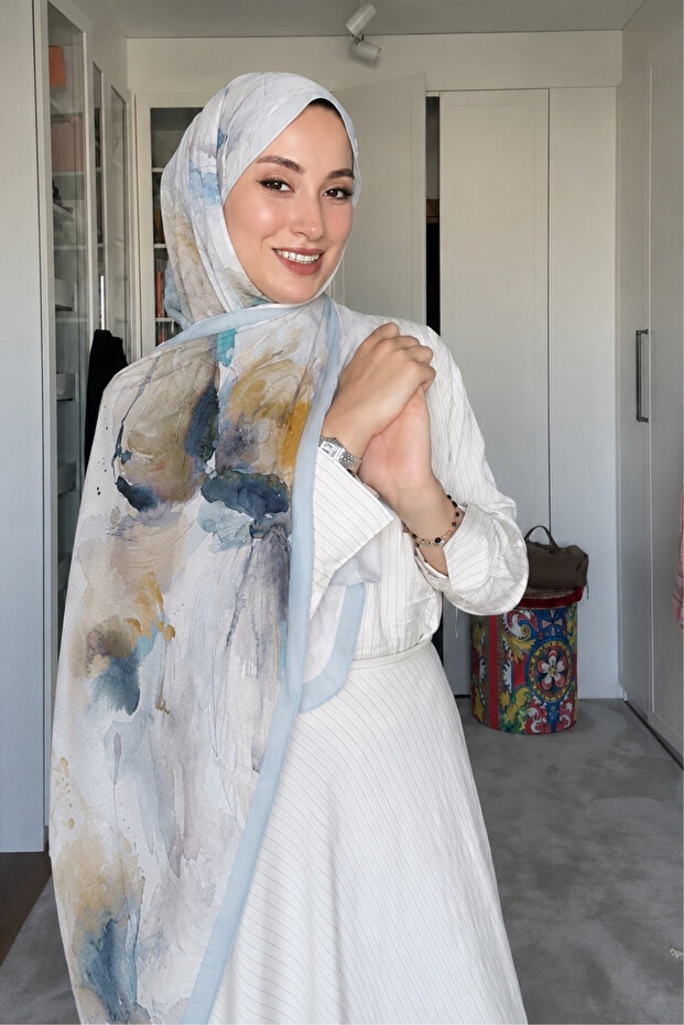 Premium French Silk Shawl Modern Abstract Patterned Hijab Shawl
