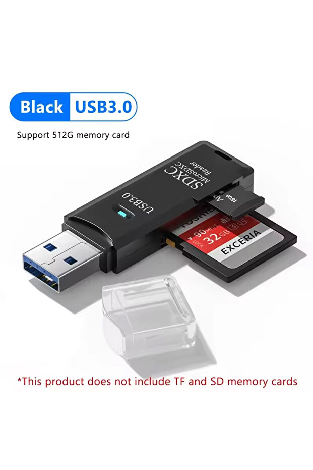 Black USB 3.0 Multi Functional 2-in-1 High-speed USB 3.0/2.0 Card Reader Supports TF SD Card Memory