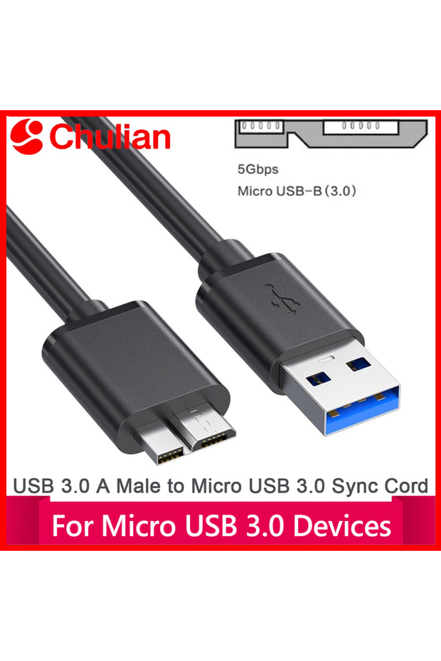 كابل USB 3.0 بطول 0.3 متر لمحركات الأقراص الخارجية، كابل بيانات عالي السرعة، محول USB إلى Micro B USB 3.0