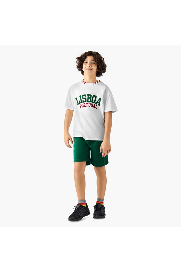Crew Neck Short Sleeves T-shirt and Shorts Set with Lisboa Portugal Print