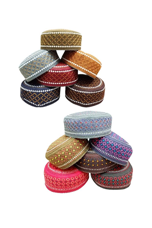 Muslim Prayer Cap Pack – 12 Beautiful Color Kufi Caps – Mixed Sizes & Assorted Designs – 12 Pieces for Mosque, Charity & Daily Prayer