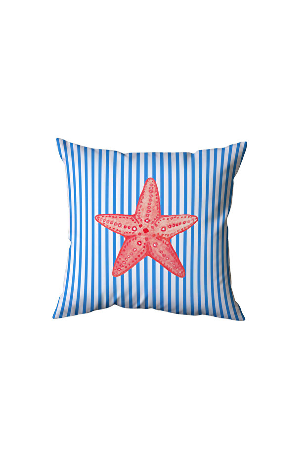 Blue Striped Star Patterned Pillow, Gift
