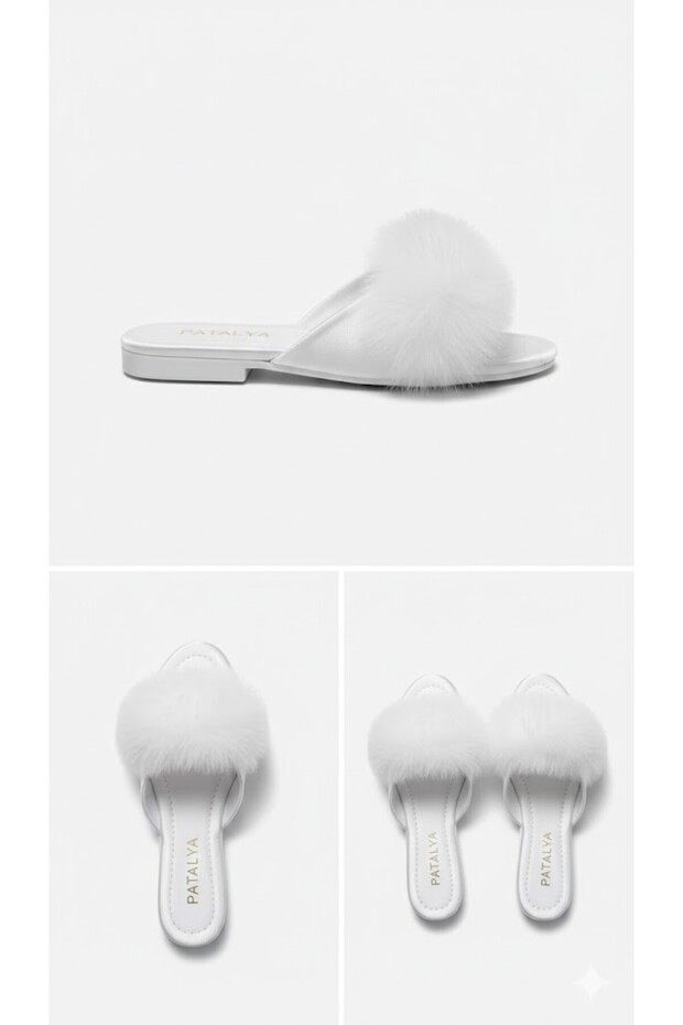 Ecru Goose Feather Heelless Women's Slippers 615