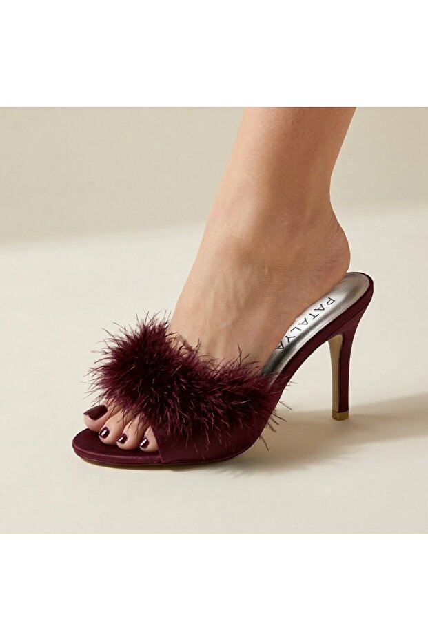 Burgundy Goose Feather Women's Slippers 630
