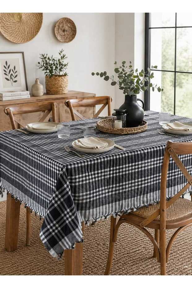 Multi-Purpose Tablecloth, Picnic Cover & Table Cover with Ties, Plaid Gingham Cotton 170X170 cm