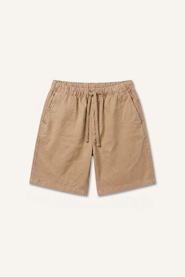 Ultra Soft Relax Fit Elastic Tie Waist Bermuda Beige Shorts H5758Ax26Au