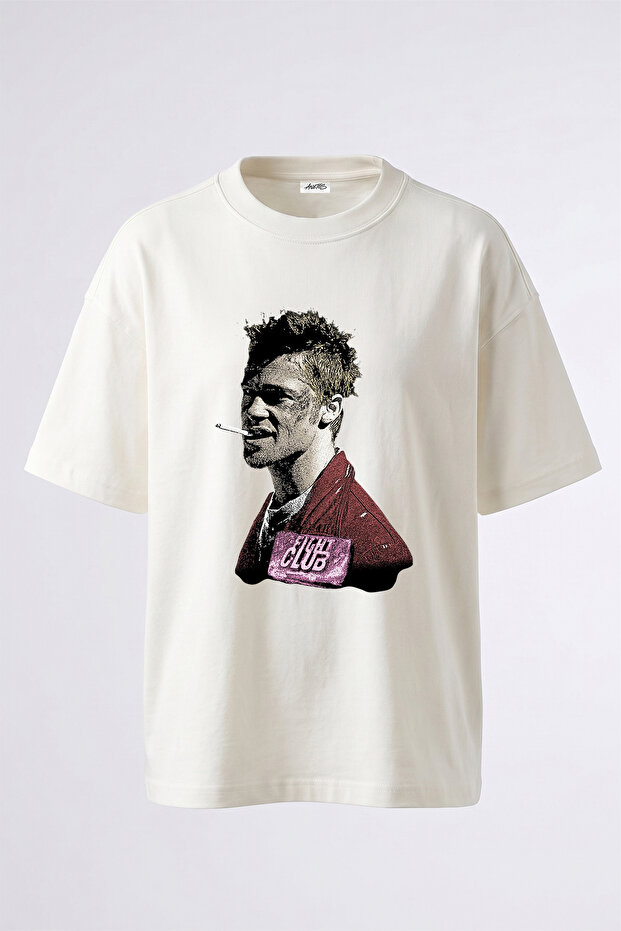 Fight Club_1 Design Printed Oversize White T-Shirt