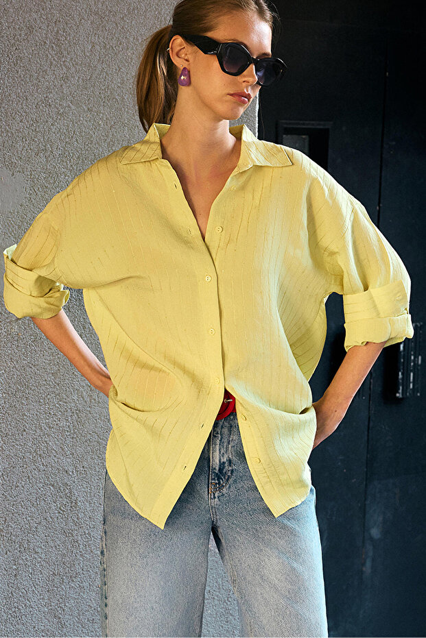 Striped Pailletted Detailed Shirt