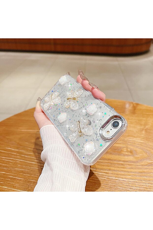 for iPhone 15 Pro Max Glitter Butterfly Case, Cute Girly 3D Flower & Butterfly, Soft TPU.