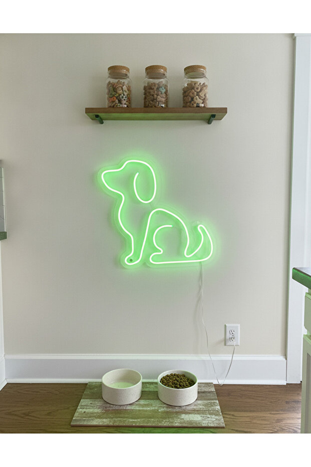 Köpek Figürlü LED Neon Duvar Tablosu | Yeşil Aydınlatmalı Modern Dekor | Çocuk Odası - 5