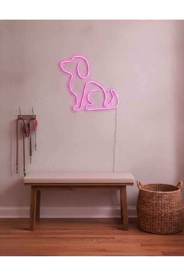 Köpek Figürlü LED Neon Duvar Tablosu | Pembe Aydınlatmalı Modern Dekor | Çocuk Odası - 3