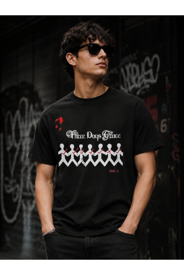 Unisex Black Oversize 100% Cotton Back and Front Printed Crew Neck Street Style T-Shirt Three Days Grace