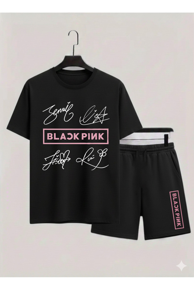Blackpink K-Pop Band Printed Cotton Short Sleeved Children's Tshirt-Shorts Two-Piece Set
